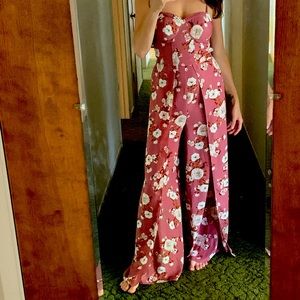 Flirty Floral Floor-Length Bra-Top Jumpsuit
